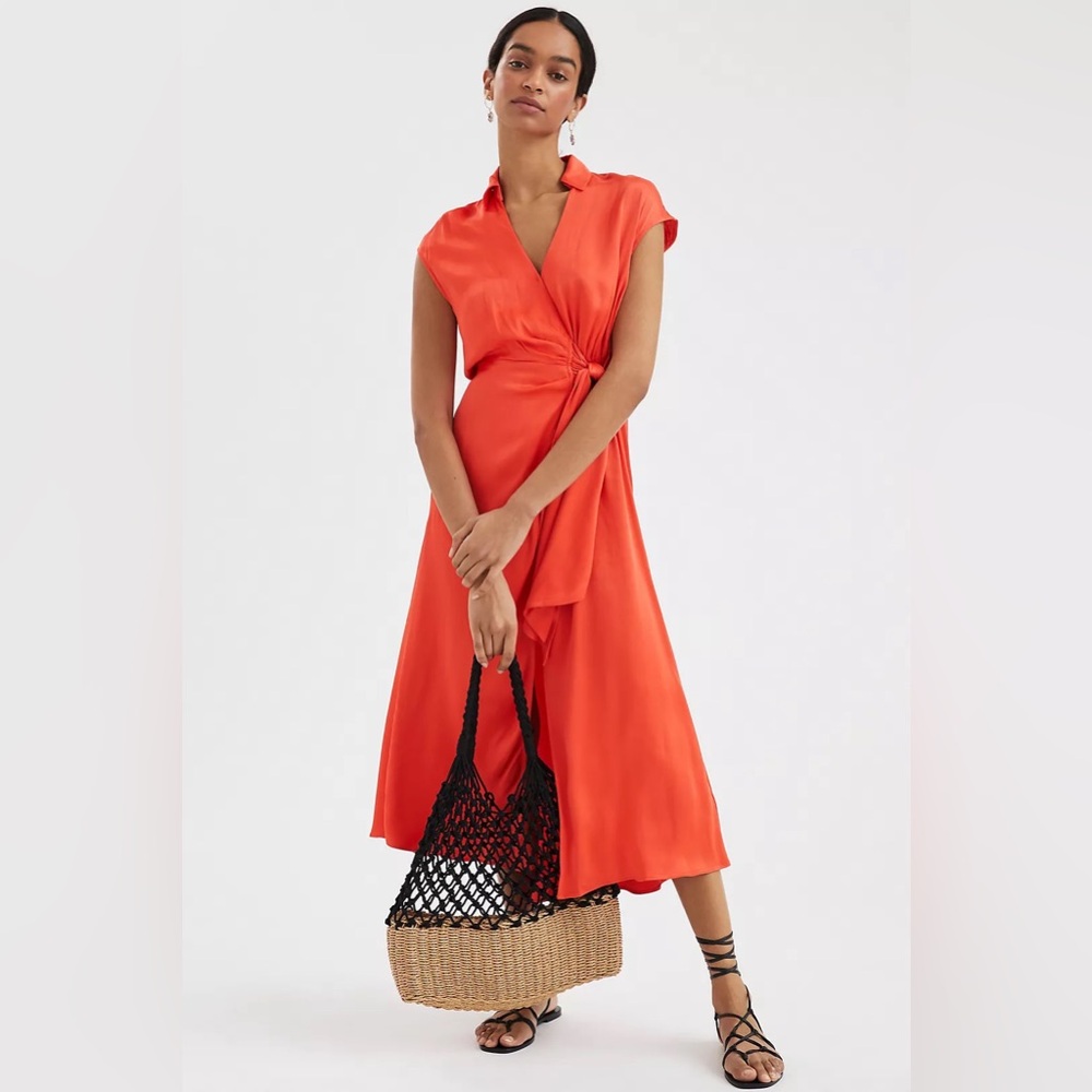 Maeve Open Back Wrap Midi dress Sz 1X NWT Orange Dark Coral
